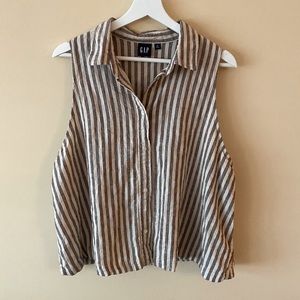 Gap Button Down Collared Linen Blend Top Striped Horizontal Coastal Grandma